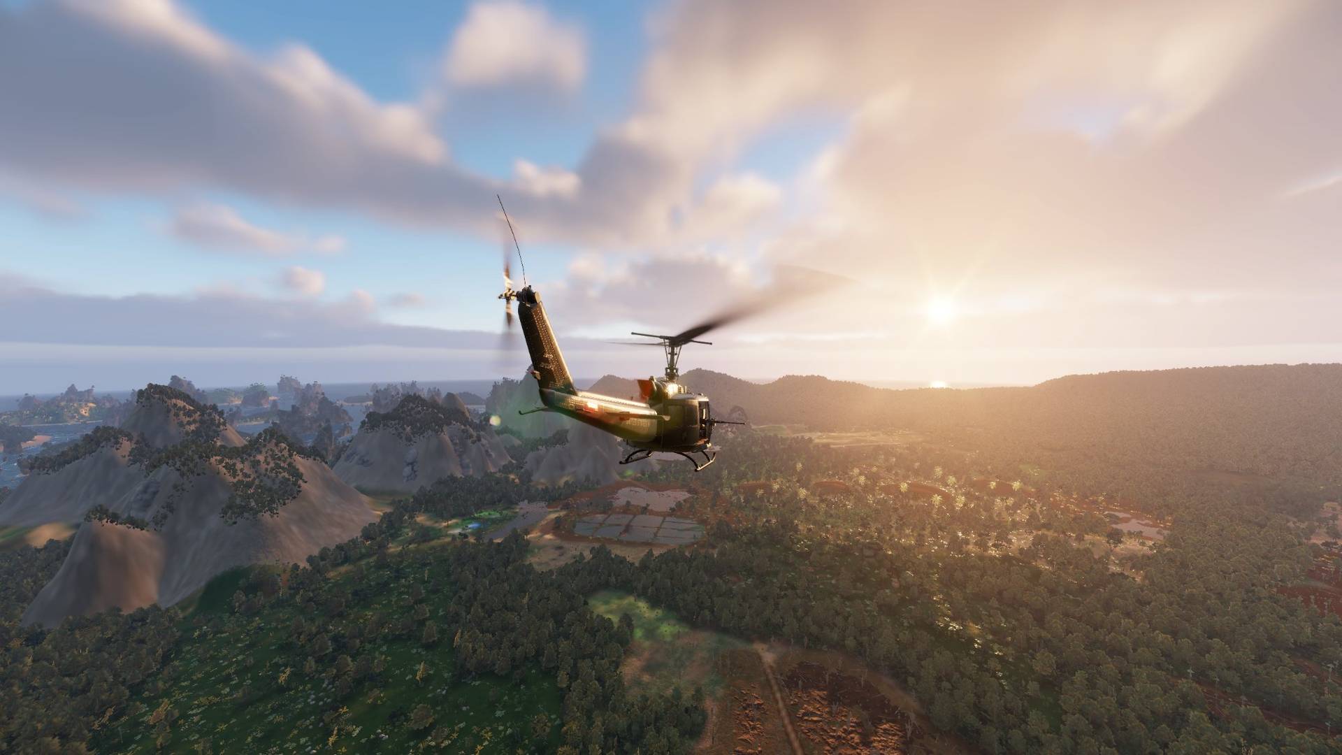 Huey sunset over mountains