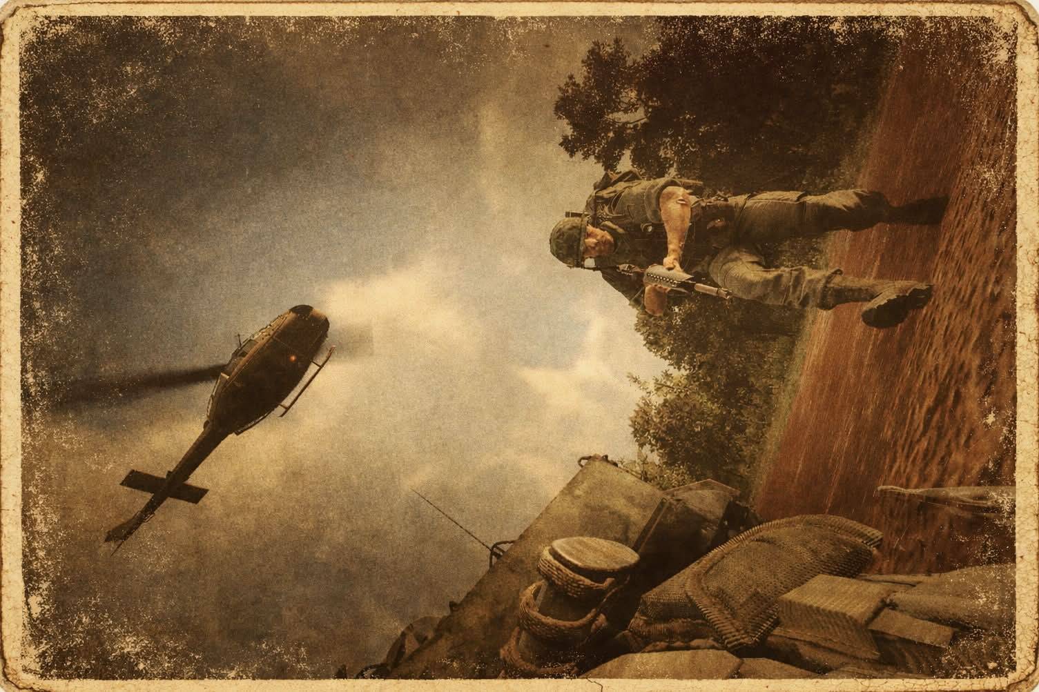 Vietnam postcard - soldier and Huey